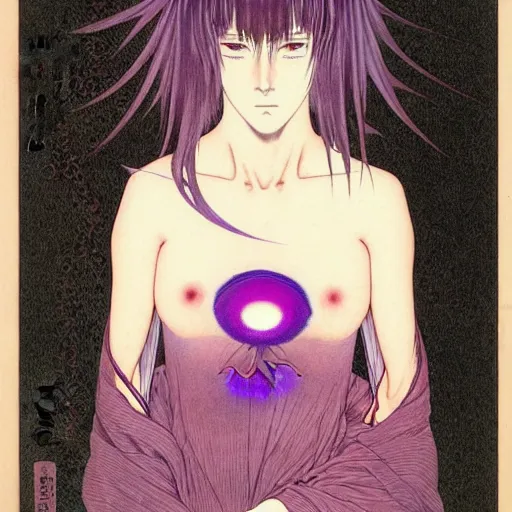 Image similar to prompt : portrait of muse soft light painted by takato yamamoto, purple rinnegan eyes, inspired by ninja anime, smooth face feature, intricate oil painting, high detail, sharp high detail, manga and anime