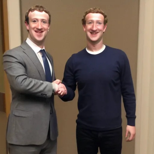 Image similar to mark zuckerberg shaking hands with the most evil man in the universe - w 1 0 8 8