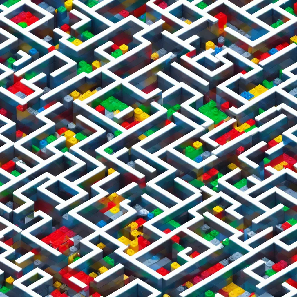 Image similar to wimmelbilder maze made of lego, isometric, octane render, unreal engine