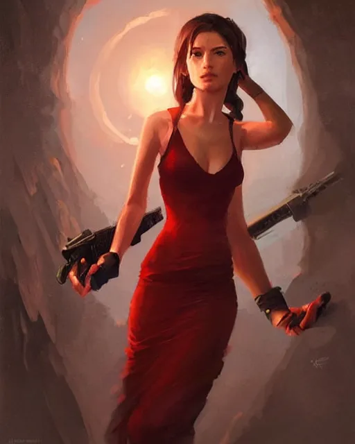 Prompt: elegant lara croft in a red evening dress, portrait, illustration, rim light, top light, summer clear blue sky, perfectly shaded, soft painting, art by krenz cushart and wenjun lin