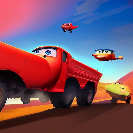 Prompt: HIMARS, Cars Pixar movie, digital art