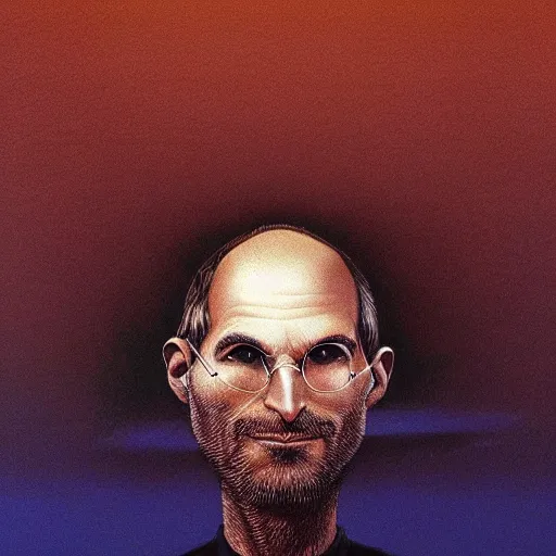 Image similar to rabbit that looks like steve jobs, by zdzislaw beksinski, by tiffany bozic, cold hue's, warm tone gradient background, concept art, beautiful composition, digital painting