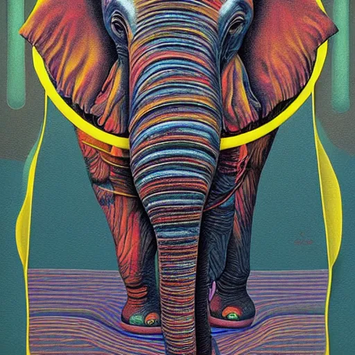 Prompt: an artistic portrait of elephant in full tailored suit by Escher Casey Weldon, behance contest winner, colorful