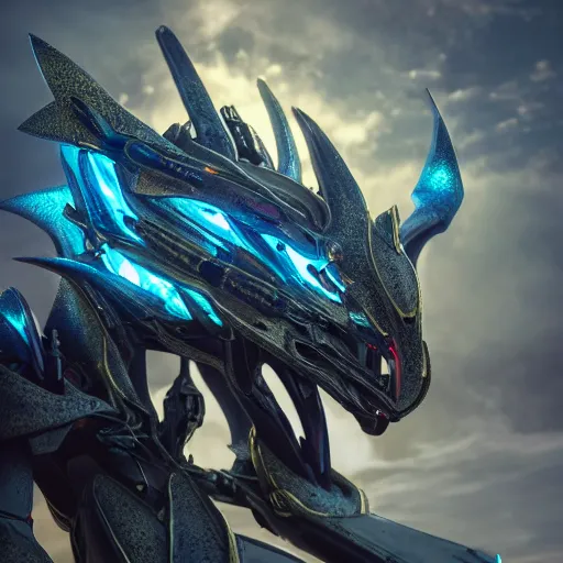 Image similar to a highly detailed close-up of an awe-inspiring beautiful majestic anthropomorphic robotic mecha female dragon, with smooth and streamlined armor, standing and posing elegantly in front of the camera, well detailed head with epic LED eyes, sharp and dangerous sleek design, two arms, digital art, artstation, DeviantArt, professional, octane render, sunset lighting