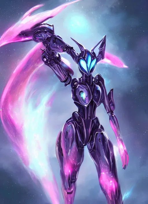 Image similar to cinematic shot, cosmic sized perfectly proportioned stunning beautiful hot anthropomorphic robot female mecha dragon, female dragon head, floating in empty space, nebula sized, larger than galaxies, holding a tiny galaxy, silver, fuschia skin, epic proportions, epic size, epic scale, furry art, dragon art, giantess art, warframe fanart, furaffinity, deviantart