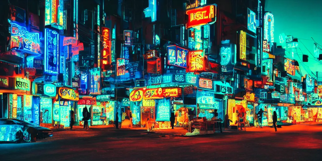 Image similar to outside black blue neon cyberpunk city on north atlantic island, soft lights