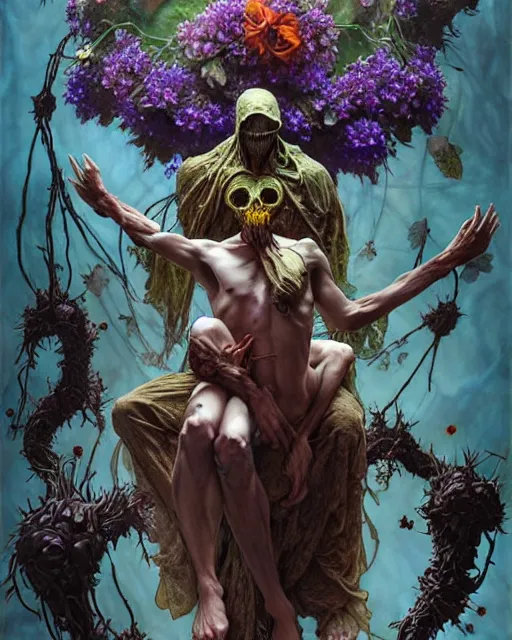 Image similar to the platonic ideal of flowers, rotting, insects and praying of cletus kasady ultimate carnage thanos dementor wild hunt doctor manhattan chtulu nazgul davinci, d & d, fantasy, ego death, detailed, intricate, hyperrealism, intense, scary, decay, dmt, art by artgerm and greg rutkowski and alphonse mucha