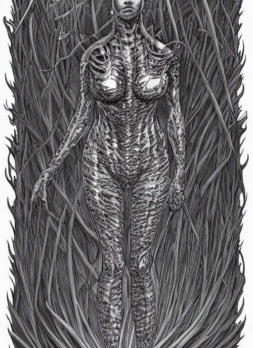 Prompt: a detailed full body portrait of the queen of blades, by junji ito