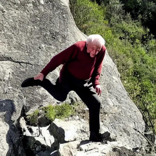 Image similar to the tragic moment of an old man falling off a cliff