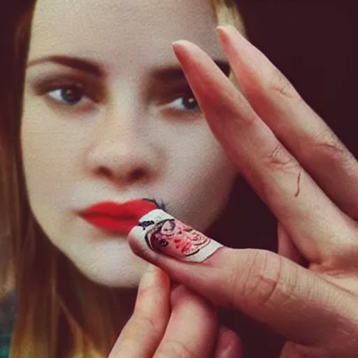 Image similar to Very very very very detailed, very very very very realistic artistic art of woman hand that holding cigarette between her fingers, by very very very very talented artist in very very very very aesthetic photorealism style