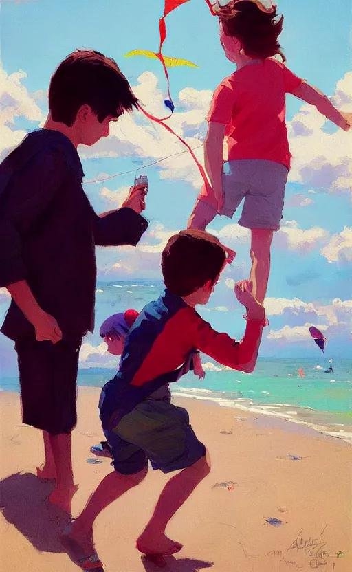 Image similar to flying kites at the beach by atey ghailan and garmash, michael