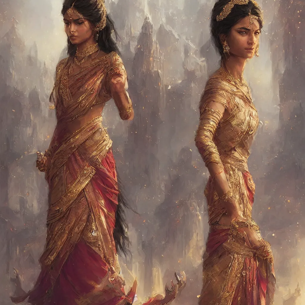 Image similar to a fantasy art of an elegant hindu princess, extremely detailed art by greg rutkowski