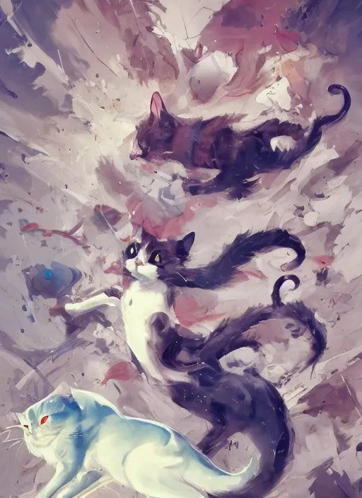 Image similar to surreal gouache gesture painting, by yoshitaka amano, by ruan jia, by Conrad roset, by dofus online artists, detailed anime 3d render of cats fighting,cats, felines, meow, cats, portrait, cgsociety, artstation, rococo mechanical, Digital reality, sf5 ink style, dieselpunk atmosphere, gesture drawn