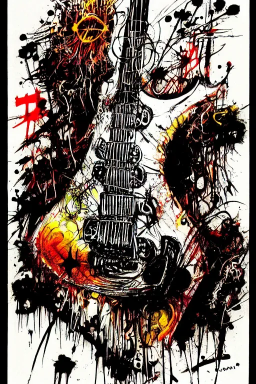 Prompt: electric guitar from hell by ralph steadman