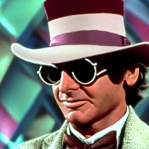 Prompt: A still of Harrison Ford in Willy Wonka