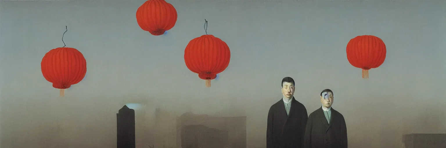 Prompt: chinese lantern painting magritte