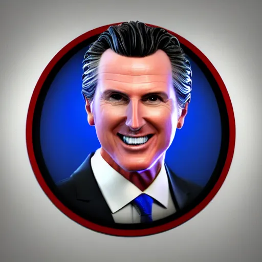 Prompt: Dartboard in the shape of Gavin Newsom's face, 3d render, digital art, artstation, hyper realistic, 8k ...... grinning face