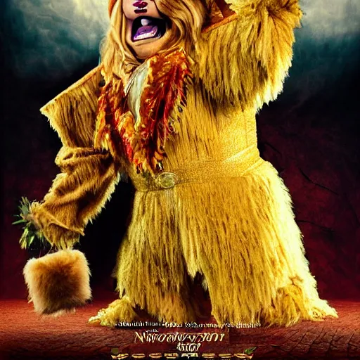 Image similar to snl chris farley as the cowardly lion of oz, studio poster photography, trending on artstation, featured on deviantart, award winning costume