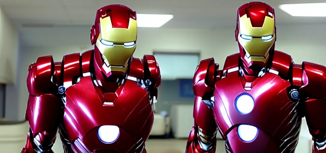 Prompt: a very high resolution image of ironman in an episode of the office. photorealistic, photography