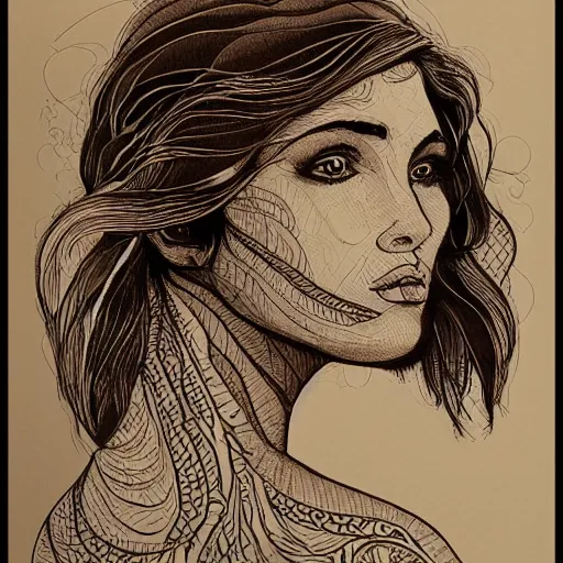 Prompt: woman, portrait, intricate linework