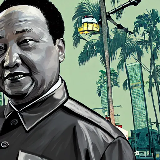 Image similar to a black mao zedong in gta v, cover art by stephen bliss, boxart, loadscreen