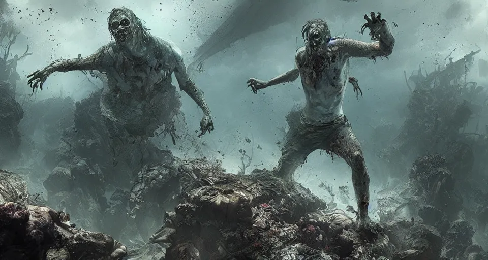 Image similar to a zombie swimming underwater in a zombie - apocalypse, by greg rutkowski, octane render