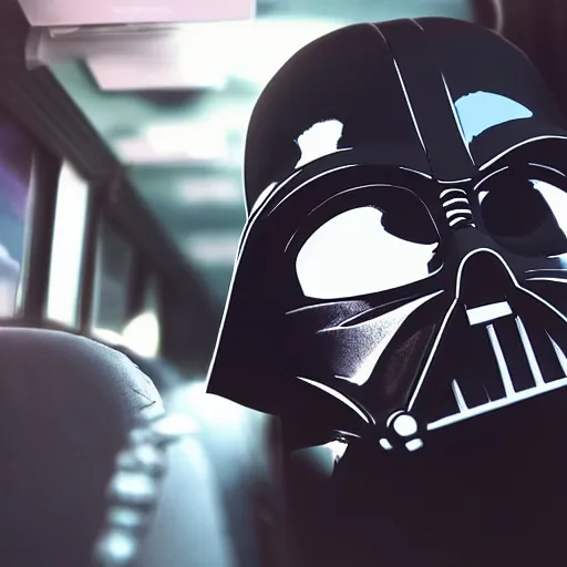 Image similar to 8 k photo darth vader using ticket on a bus