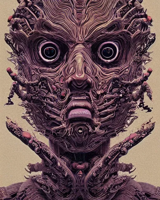 Image similar to portrait of a monster with six arms, full body, six arms, intricate abstract. intricate artwork. by Tooth Wu, wlop, beeple, dan mumford. mulholland drive by david lynch, dune by david lynch, octane render, trending on artstation, greg rutkowski very coherent symmetrical artwork. cinematic, hyper realism, high detail, octane render, 8k, iridescent accents