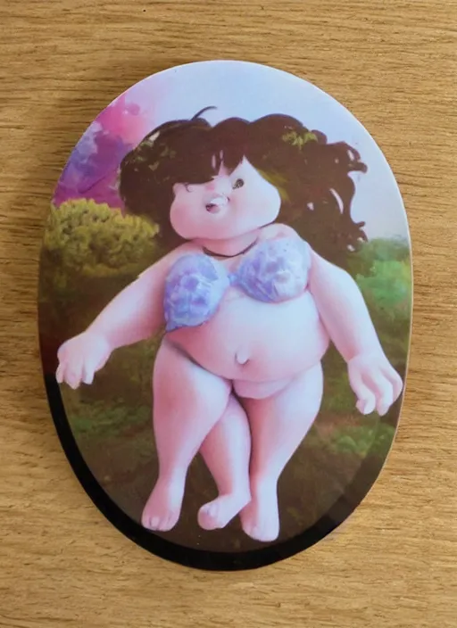 Prompt: Image on the store website, eBay, 100mm resin figure of a chubby girl sitting on the chair, on the disk base on tile surface