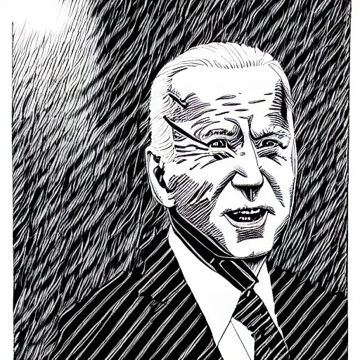 Image similar to Creepy Joe Biden by Junji Ito, horror manga