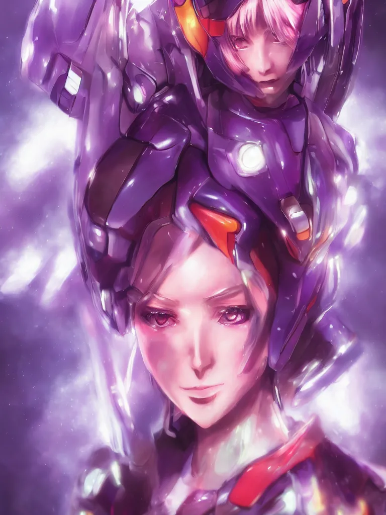 Image similar to A realistic anime portrait of a woman in a Gundam suit with glowing purple, digital painting, by Stanley Artgerm Lau, Sakimichan, WLOP and Rossdraws, digtial painting, trending on ArtStation, SFW version