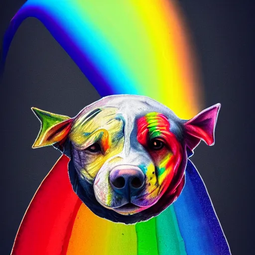 Image similar to rainbow dog carrying the earth in its mouth, 8 k, hd