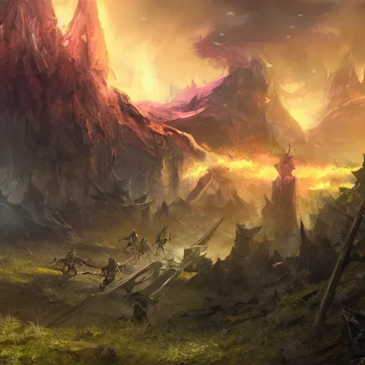 Prompt: war torn battlefield, wizards fighting in the distance, a fallen mages in focus, dnd, fantasy, high quality, high definition, concept art, smooth
