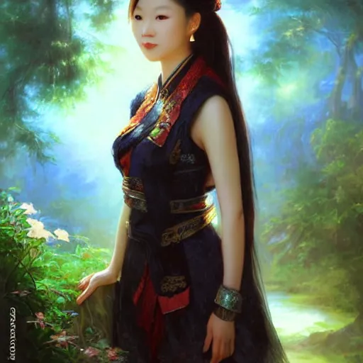 Image similar to portrait of a taiwanese woman ( 3 5 ) from taiwan, an oil painting by ross tran and thomas kincade