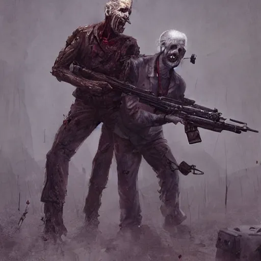 Prompt: zombie joe biden with a sniper rifle geog darrow greg rutkowski