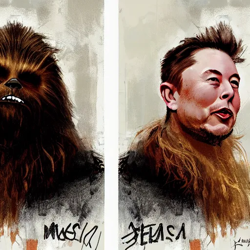 Image similar to chad chewbacca elon musk by jeremy mann, mixing, fusing, blending