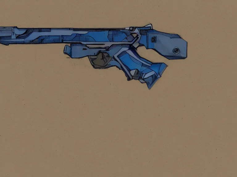 Image similar to blue prints, concept art of a gun and a knife combination.