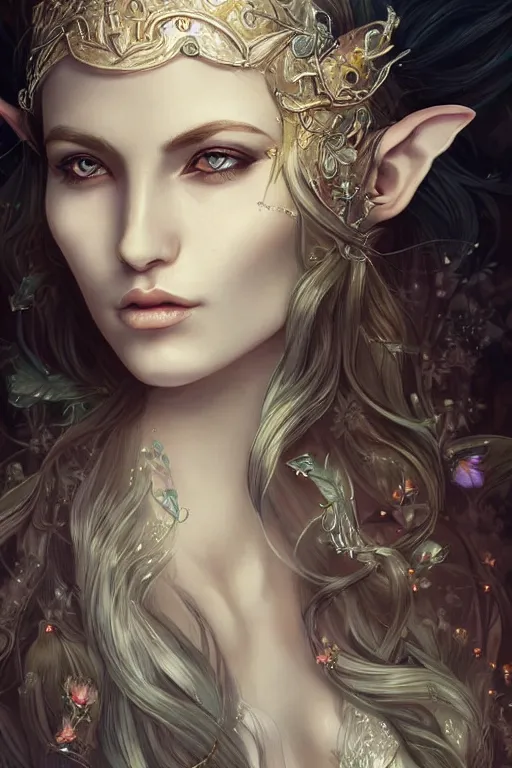 Image similar to portrait of beautiful elvish goddess , 8k, highly detailed, sharp, realistic, in style of Anna Dittmann