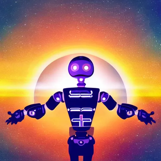 Prompt: a friendly alien embodying artificial intelligence creative entrepreneurship as the essence of a sunrise vivid iconic