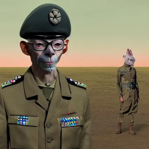 Image similar to a hairless sphynx cat as a soldier of the japan ground self - defense force, by maciej kuciara and beeple