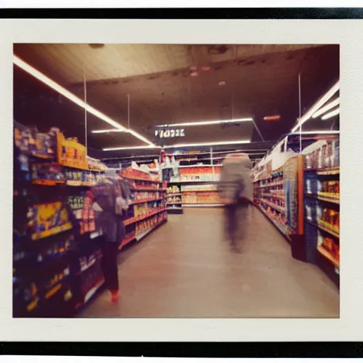 Prompt: vintage photograph of a futuristic time quetzalcoatl inside a grocery store, shallow depth of field, awkward, out of place, polaroid 6 0 0 color