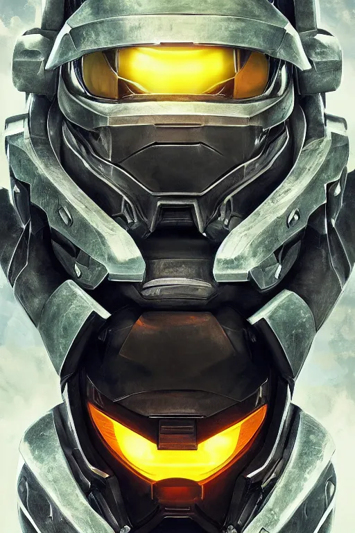 Image similar to robot ninja mask helmet halo master chief radiating a glowing aura global illumination ray tracing hdr fanart arstation by ian pesty and katarzyna da „ bek - chmiel