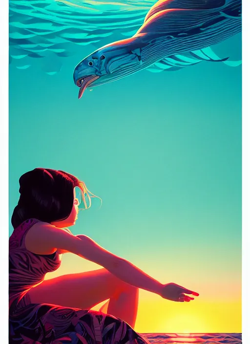 Prompt: ocean with a sunset, tristan eaton, victo ngai, artgerm, rhads, ross draws