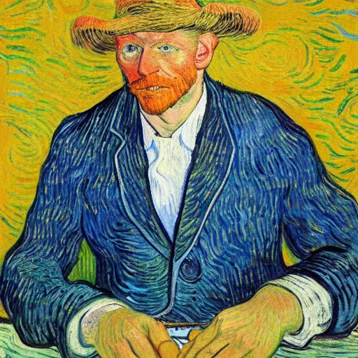 Image similar to a portrait of boris johnson earing a straw hat in a scenic environment by van gogh