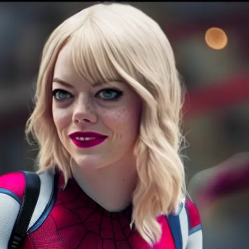 Prompt: Emma Stone as Spider-Gwen in the Marvel Cinematic Universe