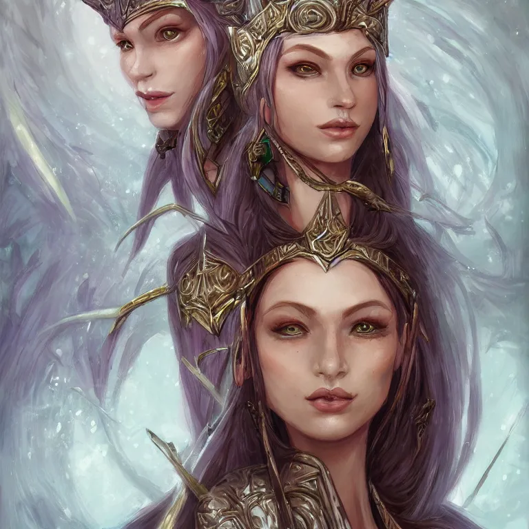 Image similar to portrait of an elf queen, D&D, fantasy, highly detailed, digital painting, artstation, concept art, smooth, sharp focus, illustration, art by Terese Nielsen and Marta Dahlig