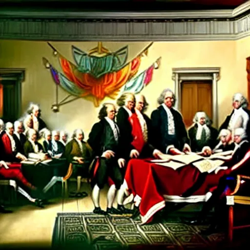 Prompt: high quality realistic oil painting of a the founding fathers of america writing the declaration of independence but they are hamsters