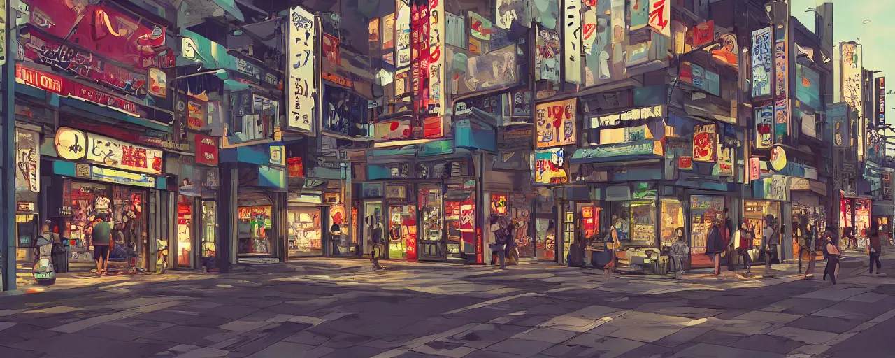 Image similar to Tokyo storefronts with no people graffiti treasure town comics illustration digital art painting artstation depth global illumination GI AAA SSS