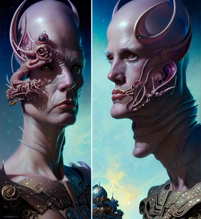 Image similar to beautiful gemini fantasy character portrait, ultra realistic, wide angle, intricate details, total recall artifacts, highly detailed by peter mohrbacher, hajime sorayama, wayne barlowe, boris vallejo, aaron horkey, gaston bussiere, craig mullins