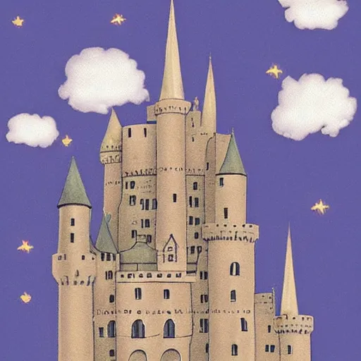 Image similar to A beautiful digital art of a castle in the clouds. graphic design by Maurice Sendak delicate